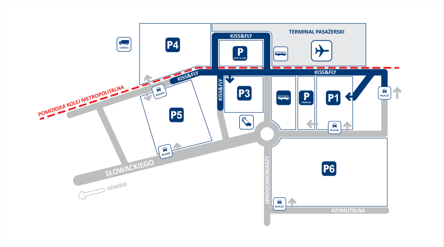 Карта парковок в аеропорту Гданська
